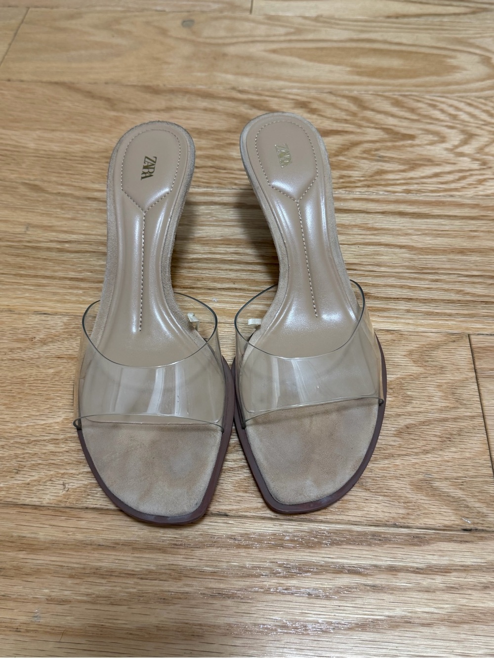 ZARA Nude Clear Strap Slide Sandals